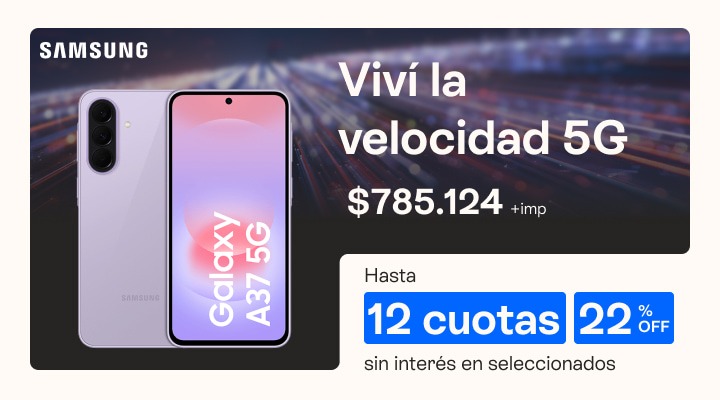 Viv&iacute; la experiencia 5G. Llev&aacute; el Samsung A37 con un 22 porciento de descuento y en hasta 12 cuotas sin inter&eacute;s.