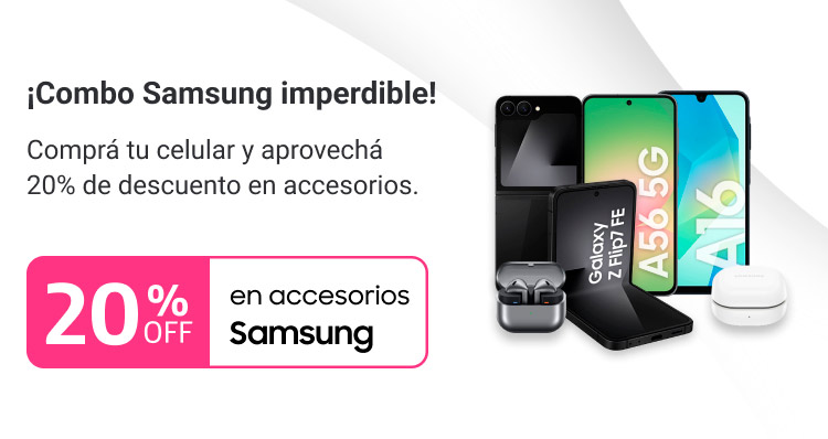 Combo Samsung imperdible! Comprá tu celular y aprovechá 20% de descuento en accesorios.B2B