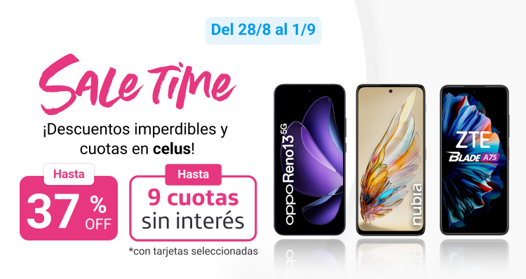 Aprovechá Sale time y llevate u celu nuevo con hasta 37% de descuento y hasta 9 cuotas sin interés.B2B