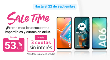 Aprovechá Sale Time para llevarte un celu nuevo en hasta 53% de descuento y hasta 3 cuotas sin interés.