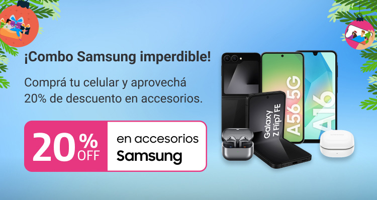 Combo Samsung imperdible! Comprá tu celular y aprovechá 20% de descuento en accesorios.B2B