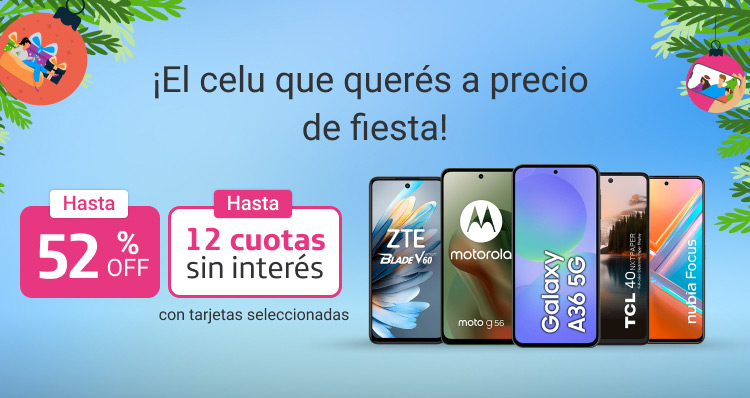 El celu que queres a precio de fiesta, 52% de descuento y 12 cuotas sin interés.B2B