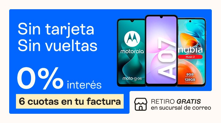 Sin tarjetas, sin vueltas. Compr&aacute; tu celu con cero porciento de interes y pagalo en 6 cuotas en tu factura.B2B