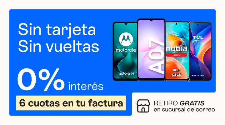 Sin tarjetas, sin vueltas. Compr&aacute; tu celu con cero porciento de interes y pagalo en 6 cuotas en tu factura.B2B
