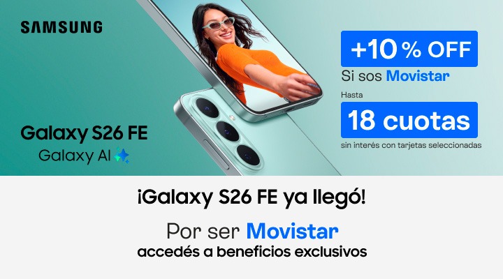 Galaxy S26 FE est&aacute; llegando. Por ser Movistar acced&eacute;s a beneficios exclusivos: 10 porciento de descuento y hasta 18 cuotas sin inter&eacute;s.B2B