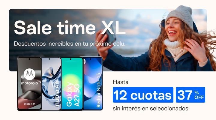 Sale time. Descuentos incre&iacute;bles en tu pr&oacute;ximo celu. Hasta 37 porciento de descuento. Llevalo en hasta 12 cuotas en tu factura.B2B