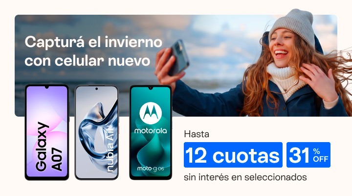 Captur&aacute; el invierno 
con celu nuevo. Hasta 31 porciento de descuento. Llevalo en hasta 12 cuotas en tu factura
