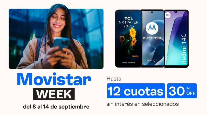 Movistar week. Lleva tu celu con hasta 30 porciento de descuento y en hasta 12 cuotas sin inter&eacute;s.B2B