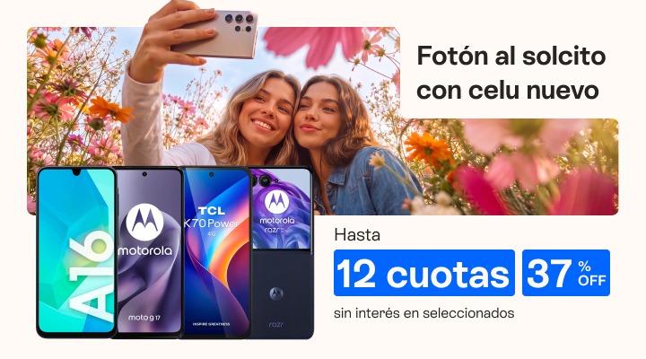 Fot&oacute;n al solcito con celu nuevo. Hasta 37 porciento de descuento y hasta 12 cuotas sin inter&eacute;s.B2B