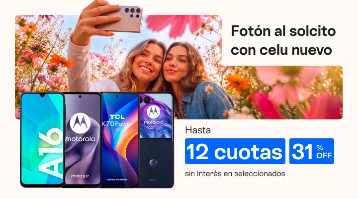 Fot&oacute;n al solcito con celu nuevo. Hasta 37 porciento de descuento y hasta 12 cuotas sin inter&eacute;s.B2B