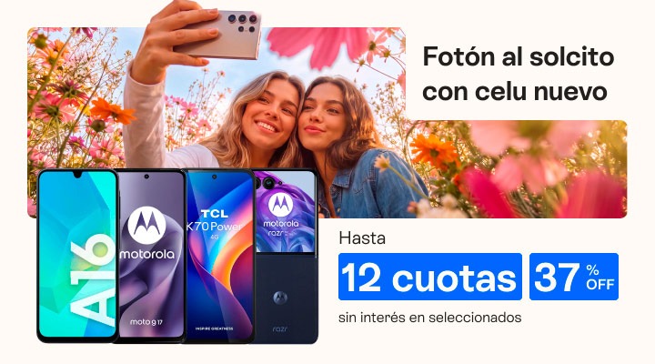 Fot&oacute;n al solcito con celu nuevo. Hasta 37 porciento de descuento y hasta 12 cuotas sin inter&eacute;s.B2B