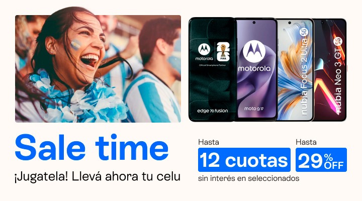 Sale time. Jugatela. Llev&aacute; ahora tu celu. hasta 29 porciento de descuento y hasta 12 cuotas sin inter&eacute;s.B2B