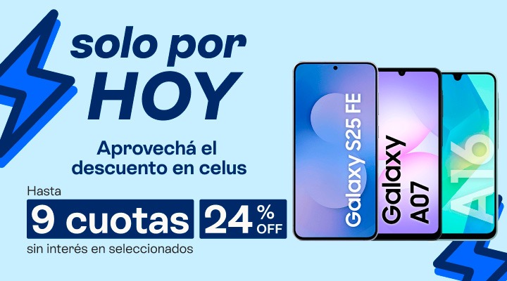 Solo por hoy. Aprovech&aacute; el descuento en celus. Hasta 9 cuotas sin inter&eacute;s y hasta 24 porciento de descuento.B2B