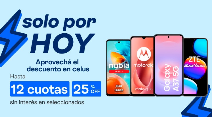 Solo por hoy. Aprovech&aacute; el descuento en celus. Hasta 25 porciento de descuento. Llevalo en hasta 12 cuotas en tu factura.B2B