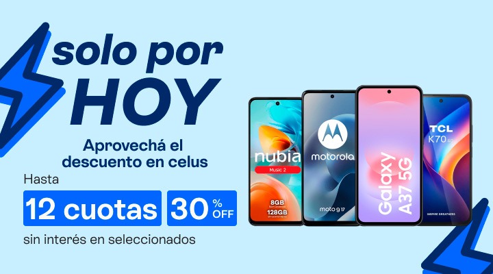 Solo por hoy. Aprovech&aacute; el descuento en celus. Hasta 25 porciento de descuento. Llevalo en hasta 12 cuotas en tu factura.B2B